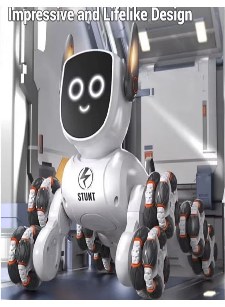 روبوت كلب ريموت كنترول 8 عجلات 2.4 جيجا هرتز، مصمم أداء حيلة الكلب الذكي مع موسيقى وآثار ضوئية، لعبة روبوت قابلة للدوران 360 درجة، هدية مناسبة للأولاد والبنات - Image 1